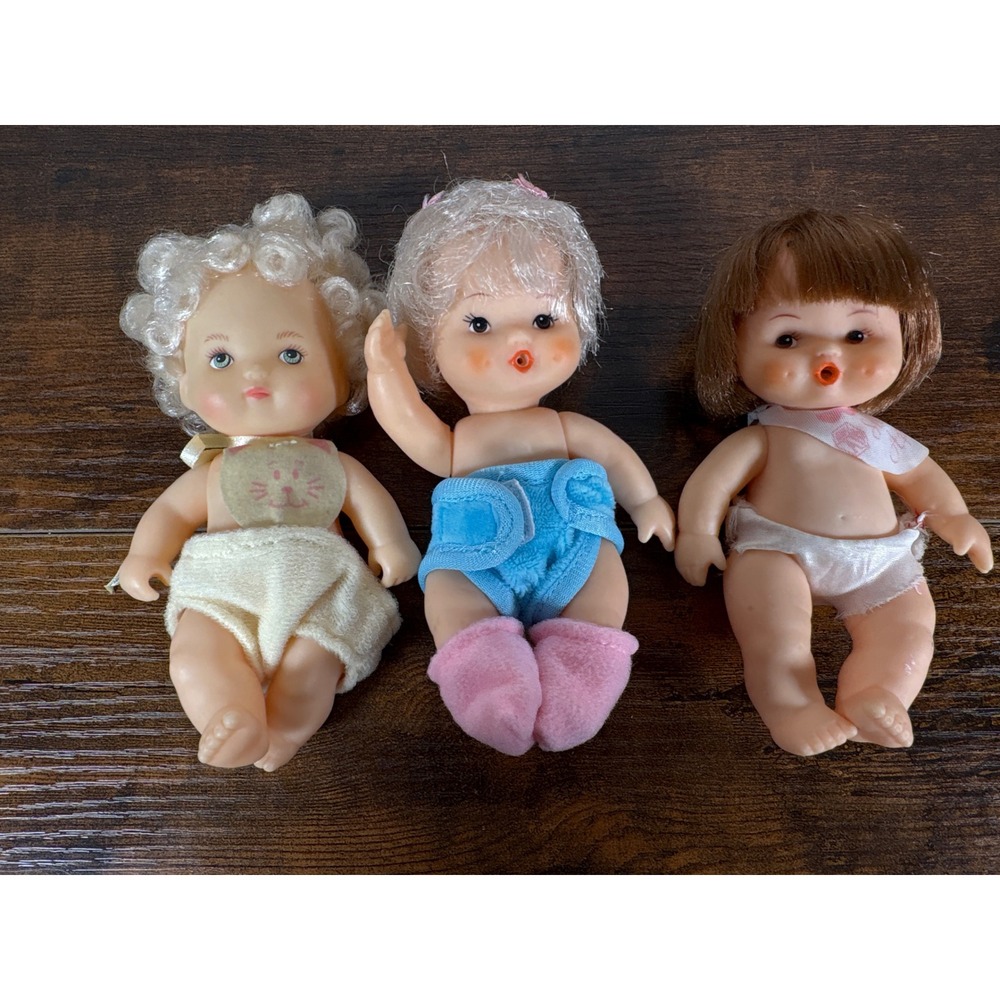 Set of 3 Vintage Baby Dolls - Blue, Pink & Cream